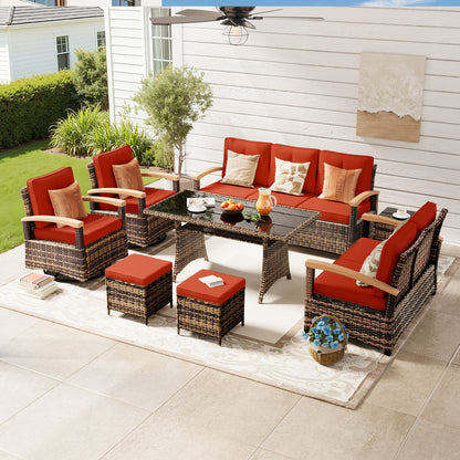 8 Pieces Patio Furniture Sets,  Outdoor Rattan Furniture Conversation Sets with Loveseat(YK-6015-C4)