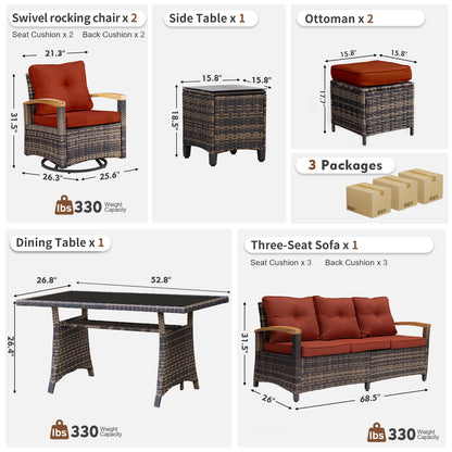 7 Pieces Patio Furniture Sets,  Outdoor Rattan Furniture Conversation Sets (YK-6015-C1)