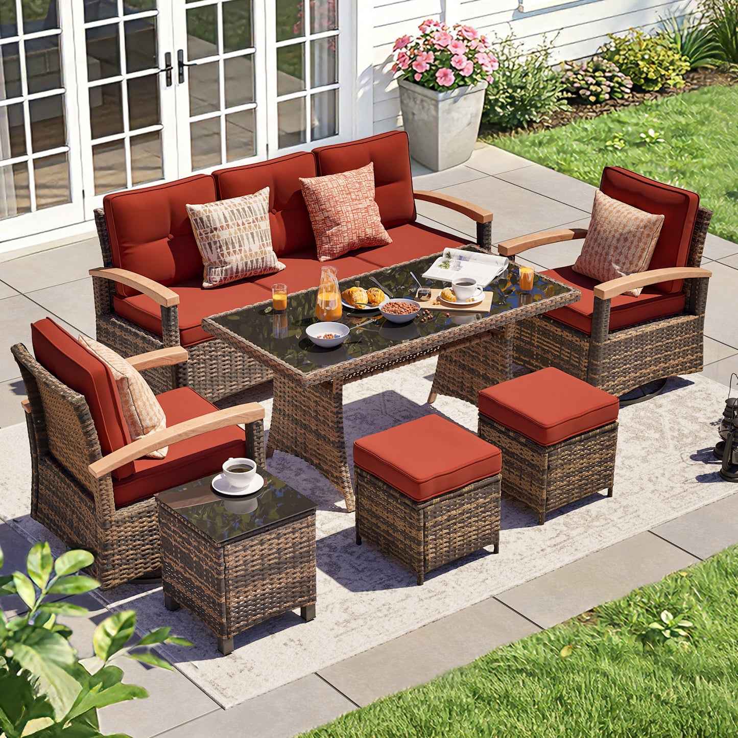 7 Pieces Patio Furniture Sets,  Outdoor Rattan Furniture Conversation Sets (YK-6015-C1)
