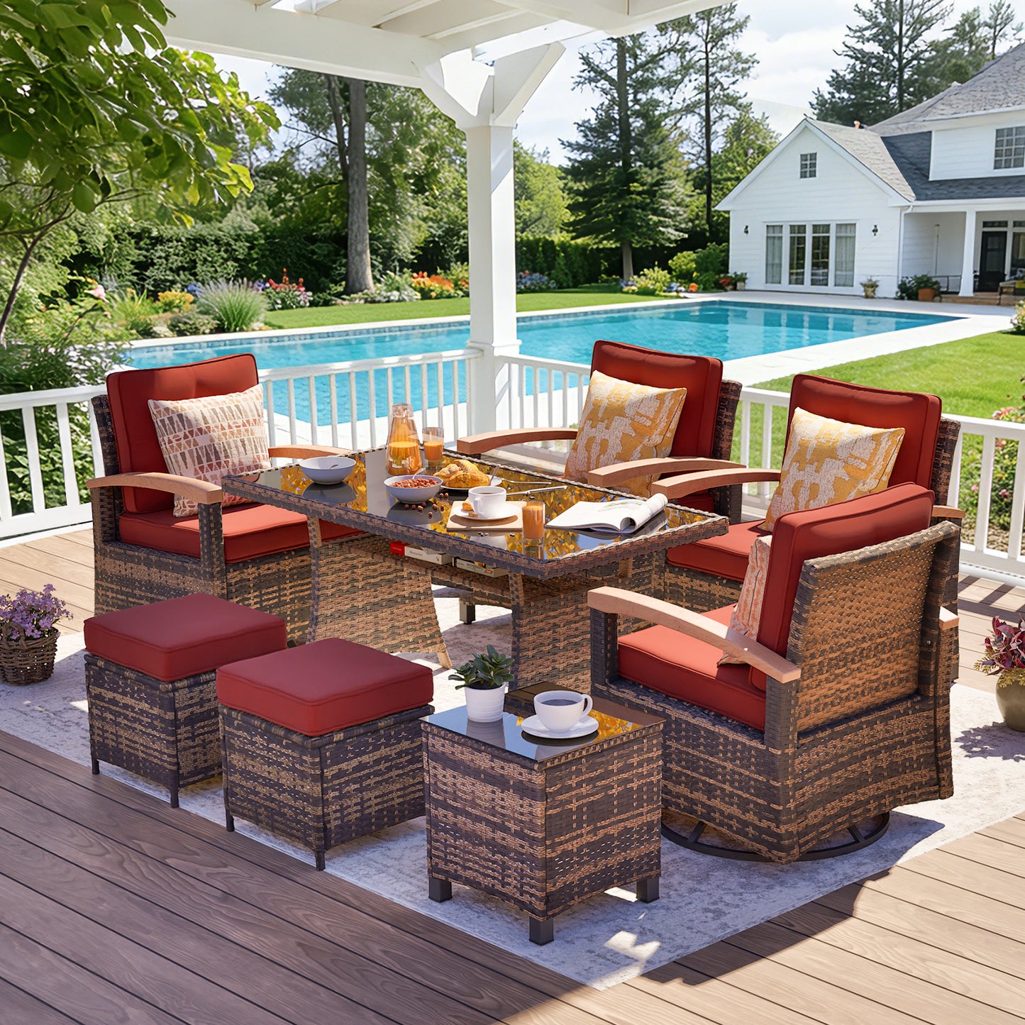 8 Pieces Patio Furniture Sets,  Outdoor Rattan Furniture Conversation Sets with Loveseat(YK-6015-C2)