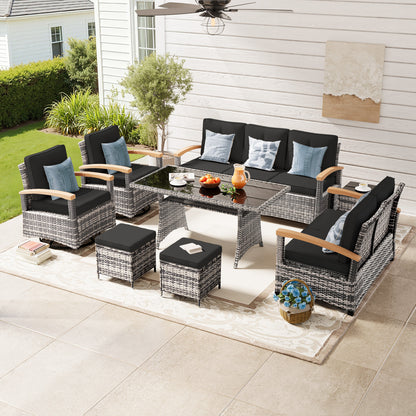 8 Pieces Patio Furniture Sets,  Outdoor Rattan Furniture Conversation Sets with Loveseat(YK-6015-C4)