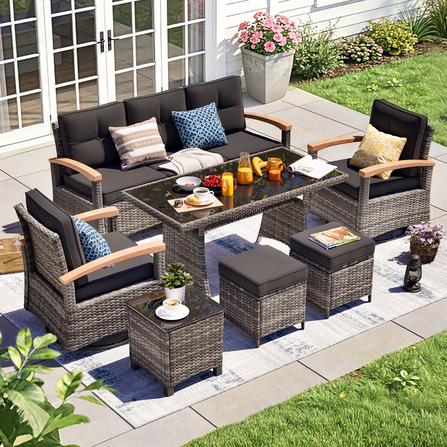 7 Pieces Patio Furniture Sets,  Outdoor Rattan Furniture Conversation Sets (YK-6015-C1)