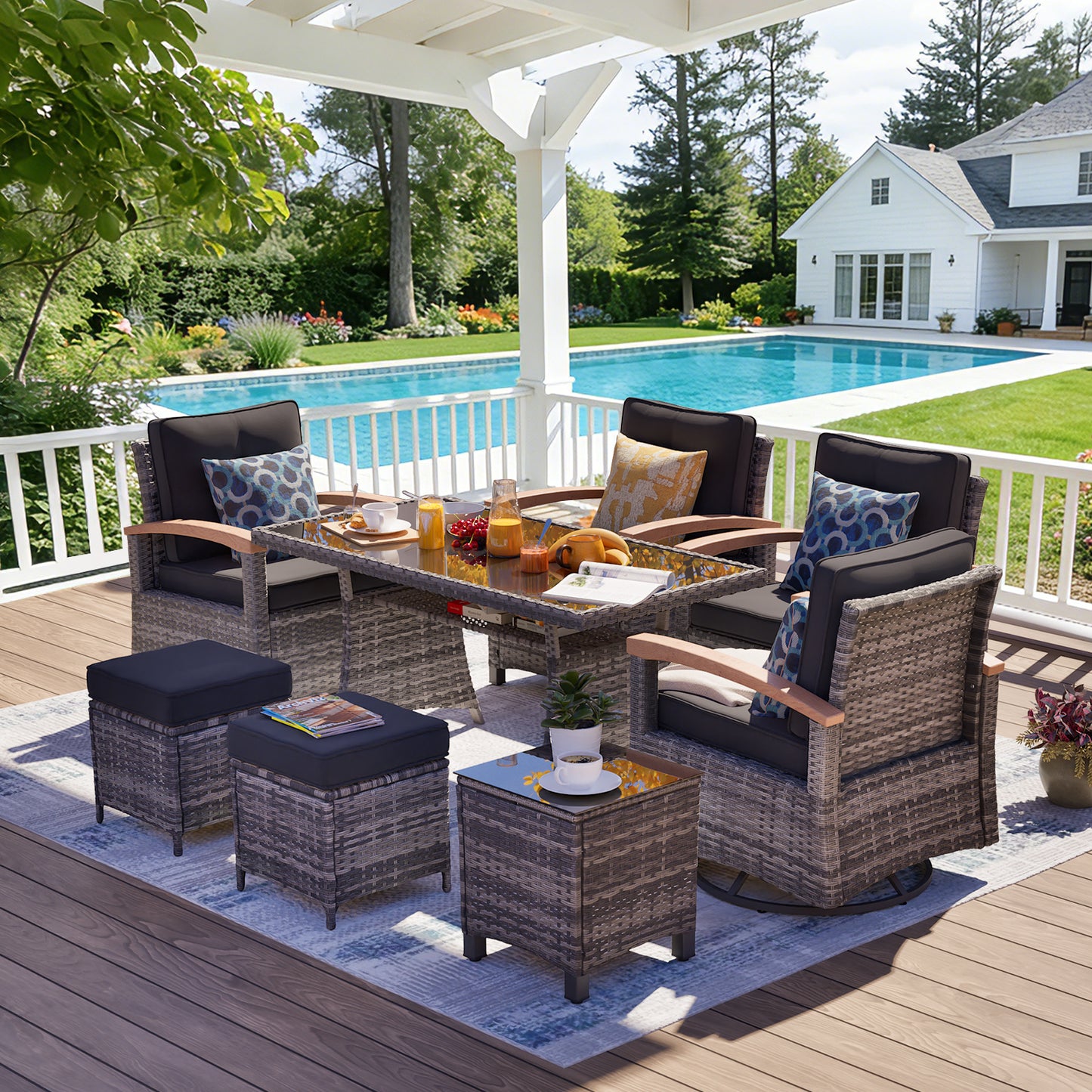 8 Pieces Patio Furniture Sets,  Outdoor Rattan Furniture Conversation Sets with Loveseat(YK-6015-C2)
