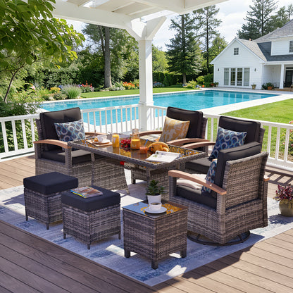8 Pieces Patio Furniture Sets,  Outdoor Rattan Furniture Conversation Sets with Loveseat(YK-6015-C2)