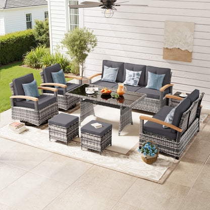8 Pieces Patio Furniture Sets,  Outdoor Rattan Furniture Conversation Sets with Loveseat(YK-6015-C4)