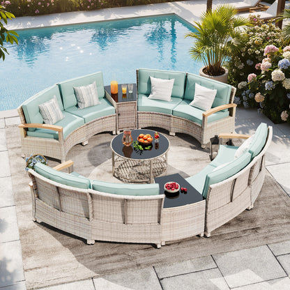 11 Piece Outdoor Half-Moon Sectional Patio Furniture Set  (YK-6016-A6)