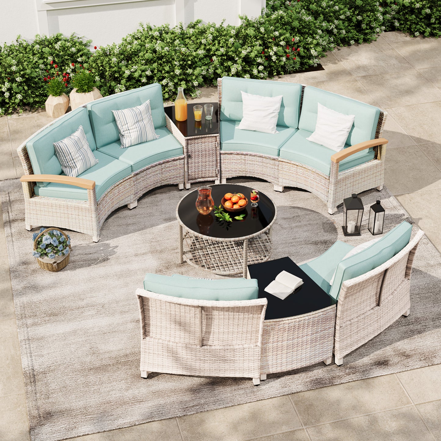 9 Pcs Half-Moon Rattan Outdoor Patio Furniture Set  (YK-6016-A4)