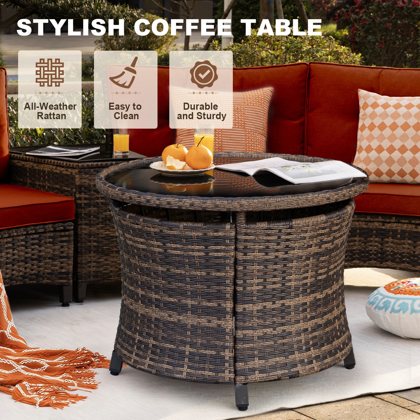 9 Piece Outdoor Half-Moon Sectional Patio Furniture Set with Dining Table  (YK-6016-B2)