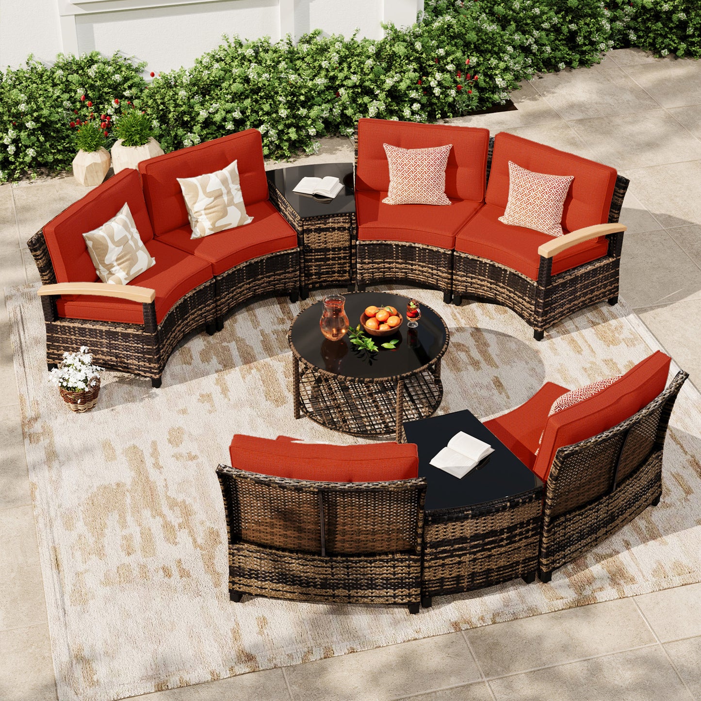 9 Pcs Half-Moon Rattan Outdoor Patio Furniture Set  (YK-6016-A4)
