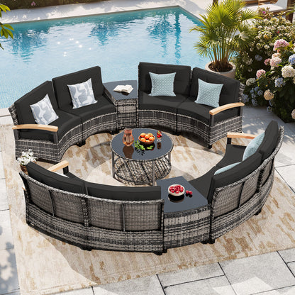 11 Piece Outdoor Half-Moon Sectional Patio Furniture Set  (YK-6016-A6)