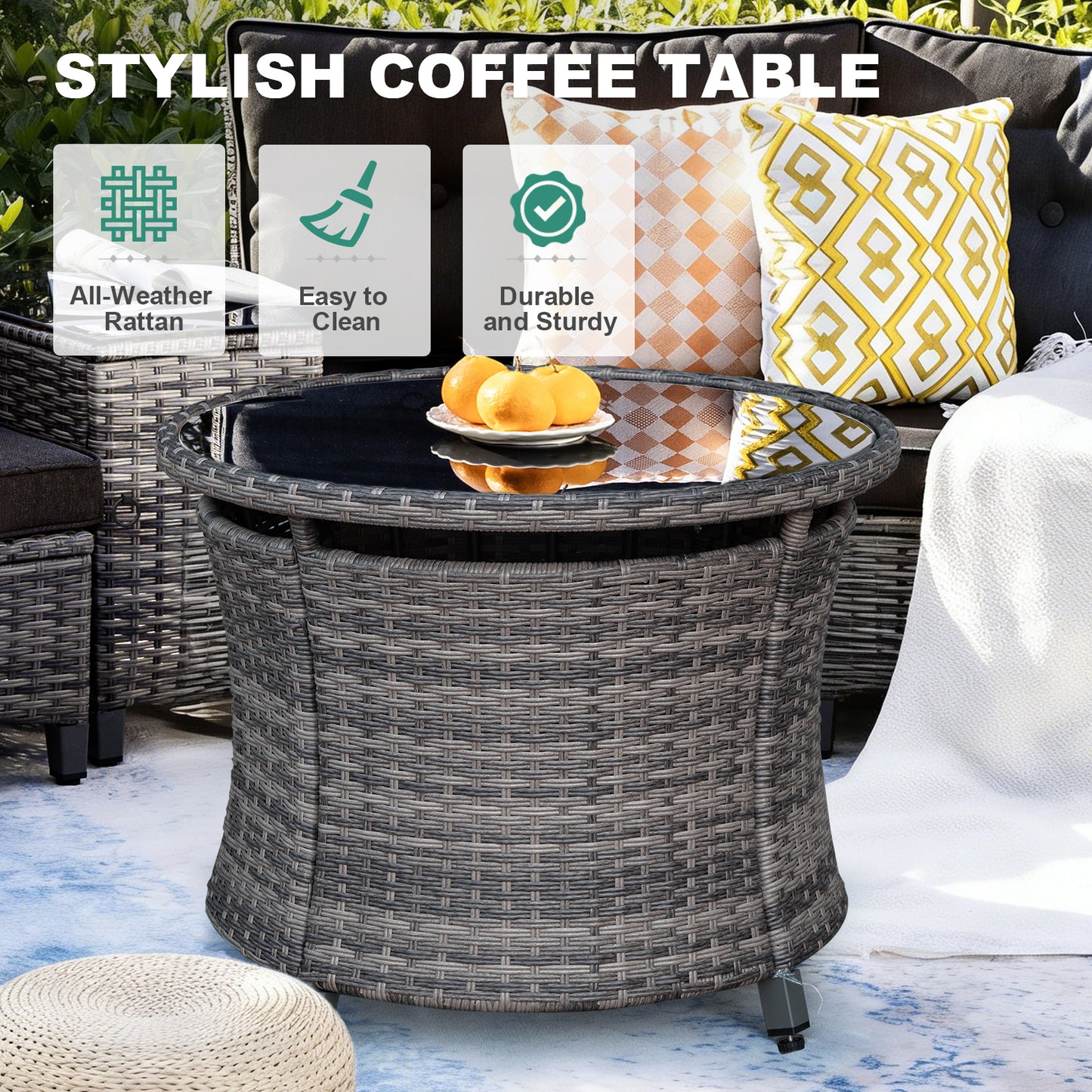8 Pcs Half-Moon Rattan Outdoor Patio Furniture Set with Round Dining Table  (YK-6016-B1)