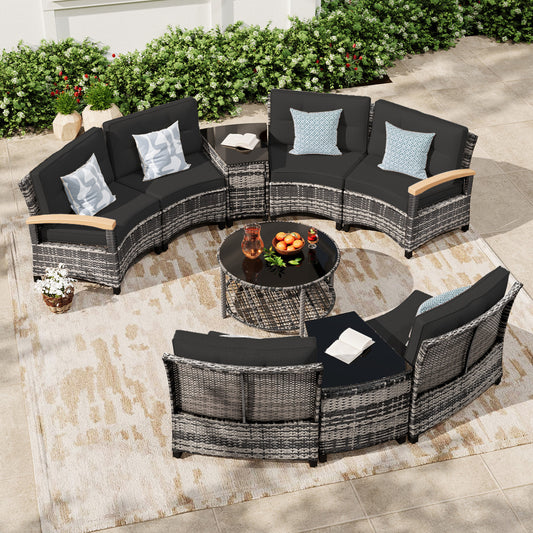 9 Pcs Half-Moon Rattan Outdoor Patio Furniture Set  (YK-6016-A4)