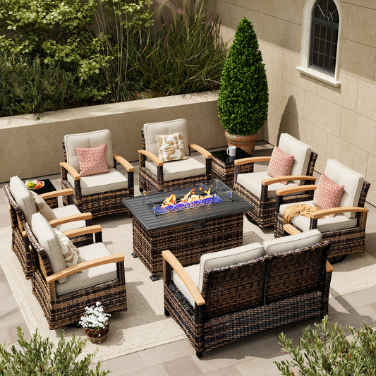 10 Pieces Patio Furniture Sets with Fire Pit Table,  Outdoor Rattan Furniture Conversation Sets (YK-6605)