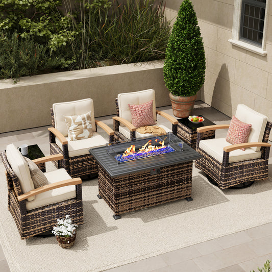 7 Pieces Patio Furniture Sets with Fire Pit Table,  Outdoor Rattan Furniture Conversation Sets (YK-6602)