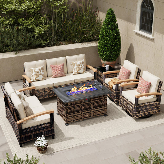6 Pieces Patio Furniture Sets with Fire Pit Table,  Outdoor Rattan Furniture Conversation Sets (YK-6601)