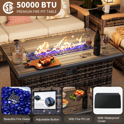 6 Pieces Patio Furniture Sets with Fire Pit Table,  Outdoor Rattan Furniture Conversation Sets (YK-6601)