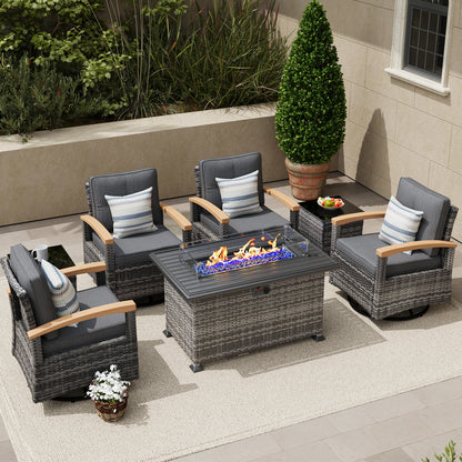 7 Pieces Patio Furniture Sets with Fire Pit Table,  Outdoor Rattan Furniture Conversation Sets (YK-6602)