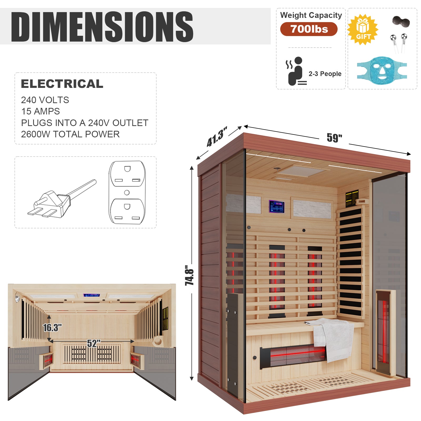 Full Spectrum Infrared Sauna Hemlock/Cedar Home Sauna - YK8001