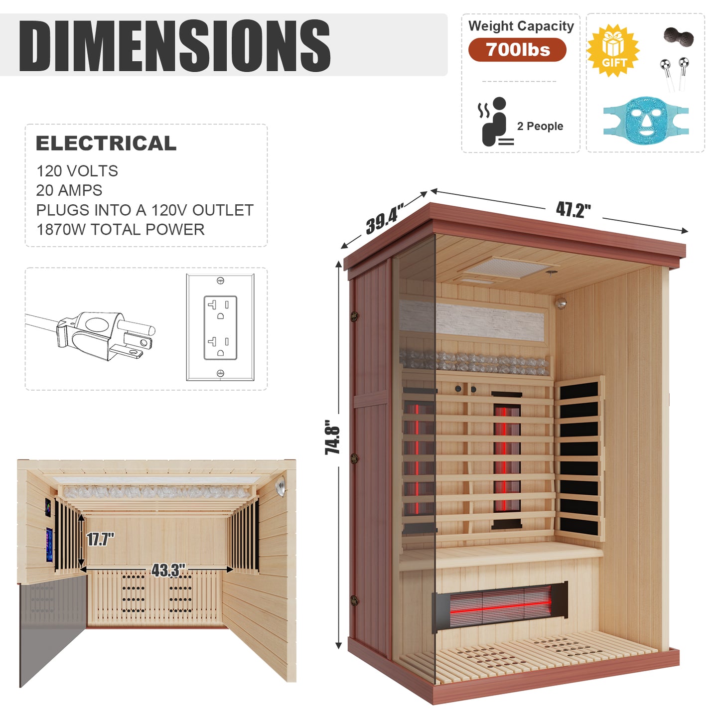 Full Spectrum Infrared Sauna Hemlock/Cedar Home Sauna - YK8005