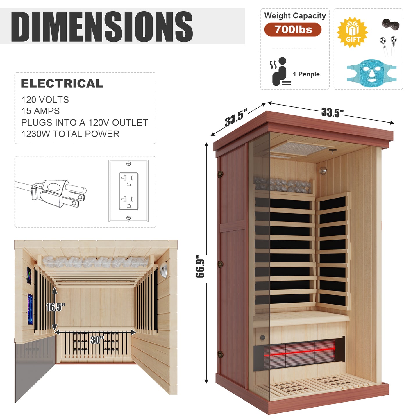 Full Spectrum Infrared Sauna Hemlock/Cedar Home Sauna - YK8005