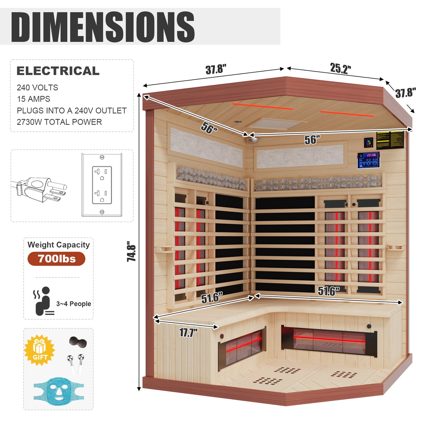 Full Spectrum Infrared Sauna Hemlock/Cedar Home Sauna - YK8007