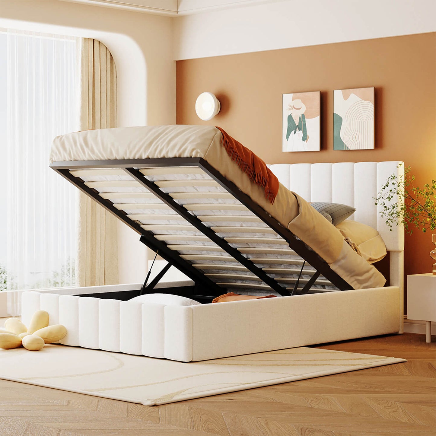 Queen size Upholstered Platform bed with a Hydraulic Storage System - Meissalivve