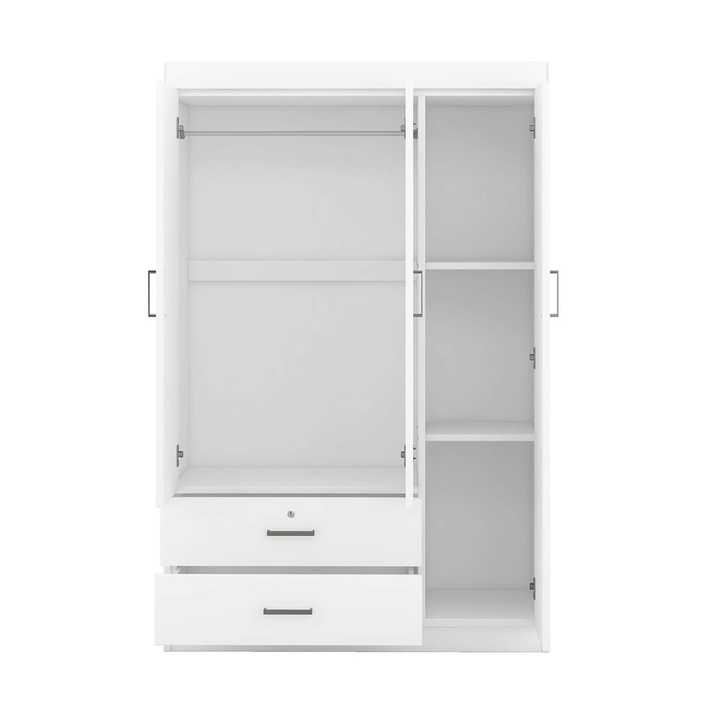 3-Door Shutter Wardrobe with shelves, White - Meissalivve