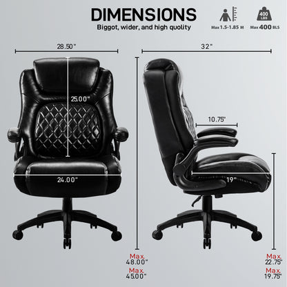 400lbs Big & Tall Ergonomic Leather Office Chair - Meissalivve