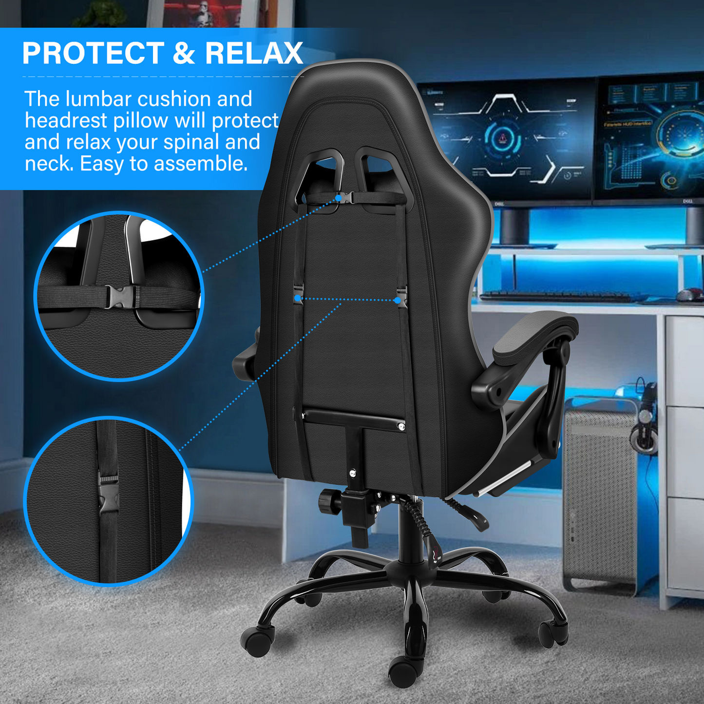 Recliner Gaming Office High Back Computer Ergonomic Chair with footrest - Meissalivve