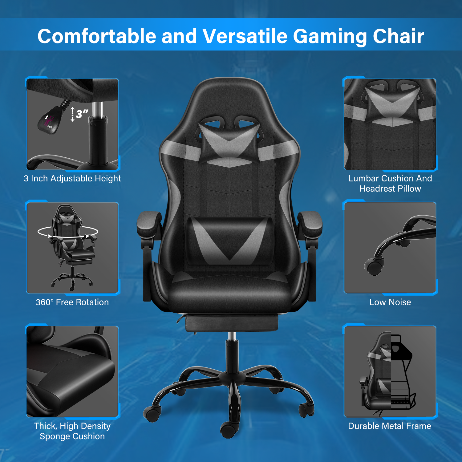 Recliner Gaming Office High Back Computer Ergonomic Chair with footrest - Meissalivve