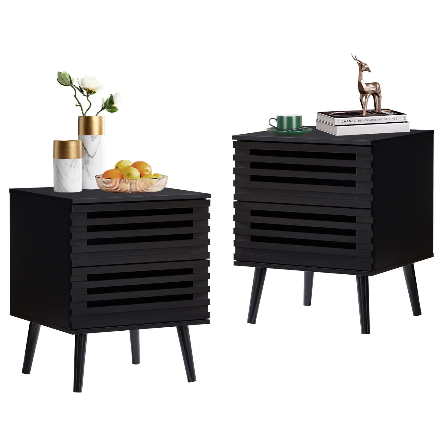 Nightstand Set of 2, Boho End Tables with 2 Hollowed-Out Drawers - Meissalivve