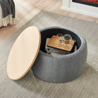 Round Storage Ottoman, 2 in 1 Function, Work as End table and Ottoman - Meissalivve