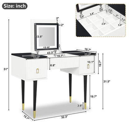 43.3" Modern Vanity Table Set with Flip-top Mirror and LED Light - Meissalivve