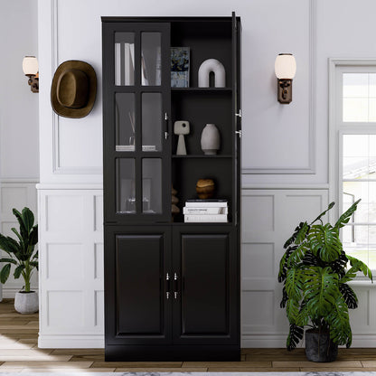 78.7" Kitchen Pantry Storage Cabinet with Glass Doors & Shelves