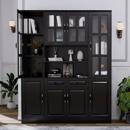 78.7" Kitchen Pantry Storage Cabinet with Glass Doors & Shelves