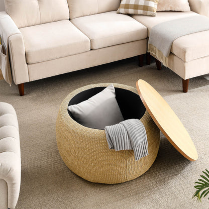 Round Storage Ottoman, 2 in 1 Function, Work as End table and Ottoman - Meissalivve