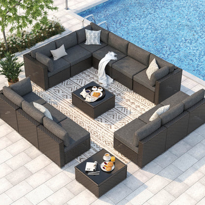 7 Pieces Patio Rattan Conversation Set with Adjustable Corner Sofa