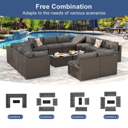 7 Pieces Patio Rattan Conversation Set with Adjustable Corner Sofa