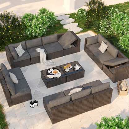 7 Pieces Patio Rattan Conversation Set with Adjustable Corner Sofa