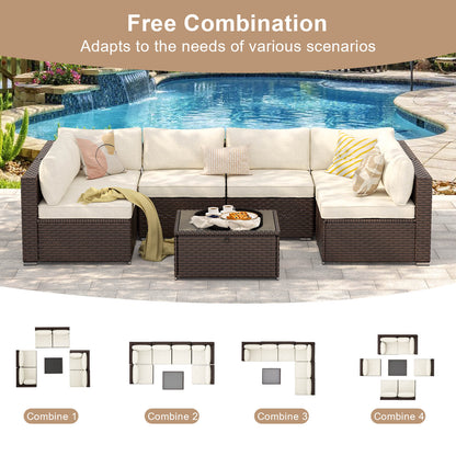 7 Pieces Patio Rattan Conversation Set with Adjustable Corner Sofa