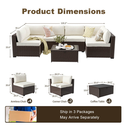 7 Pieces Patio Rattan Conversation Set with Adjustable Corner Sofa