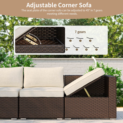 7 Pieces Patio Rattan Conversation Set with Adjustable Corner Sofa