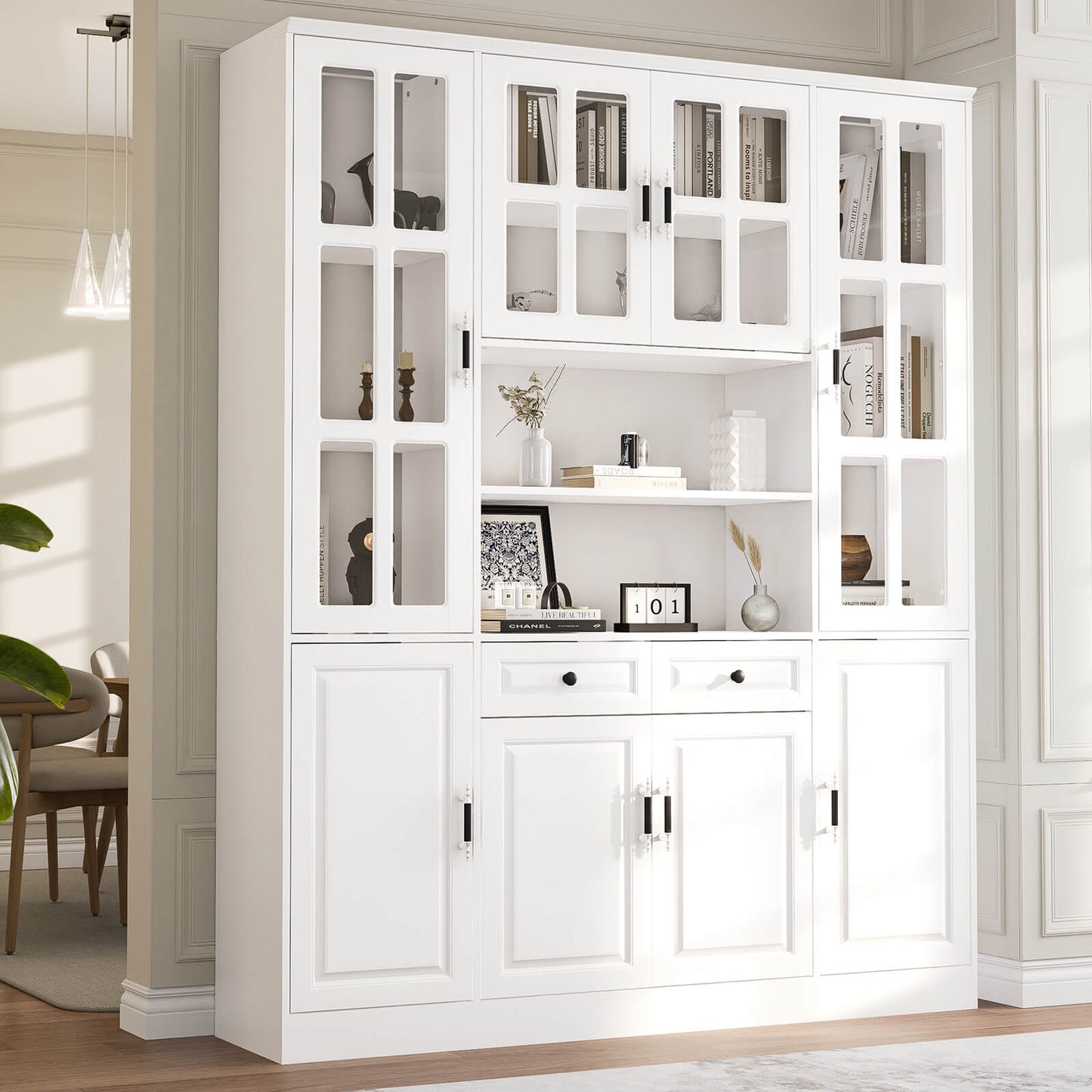 78.7" Kitchen Pantry Storage Cabinet with Glass Doors & Shelves