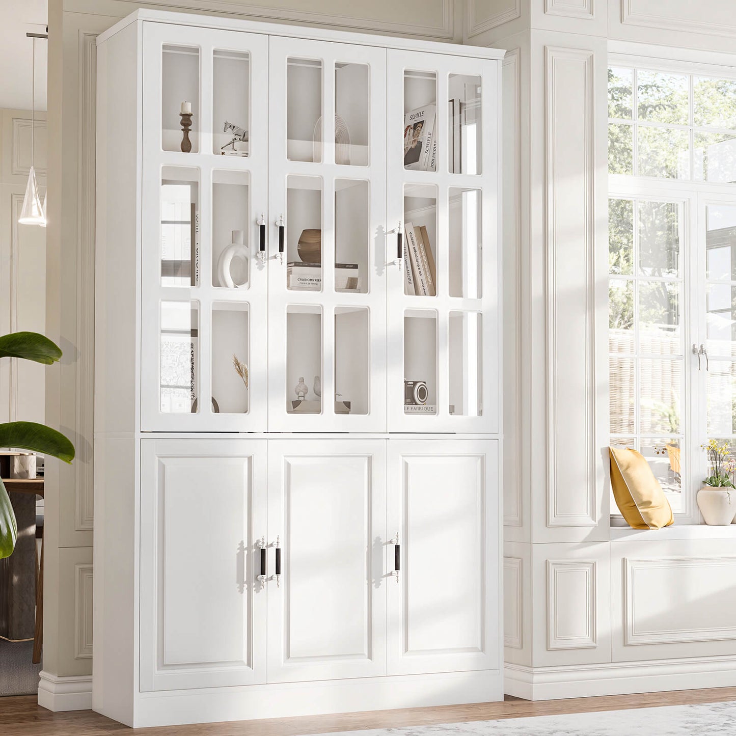 78.7" Kitchen Pantry Storage Cabinet with Glass Doors & Shelves