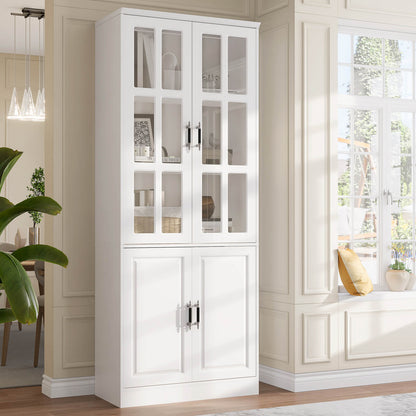 78.7" Kitchen Pantry Storage Cabinet with Glass Doors & Shelves