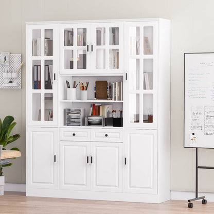 78.7" Kitchen Pantry Storage Cabinet with Glass Doors & Shelves