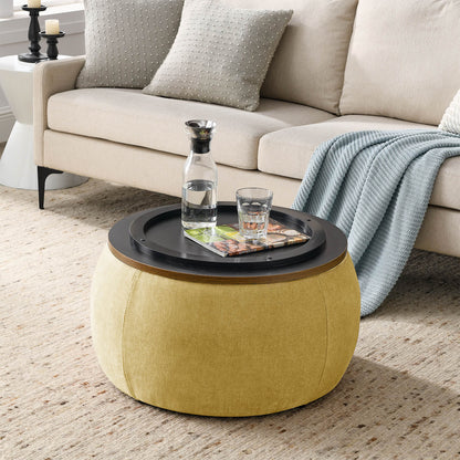 Round Storage Ottoman, 2 in 1 Function, Work as End table and Ottoman - Meissalivve